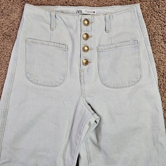 Zara Jeans Womens Size 4 Light Wash Blue High Rise Wide Leg Denim Button Fly - Picture 3 of 11